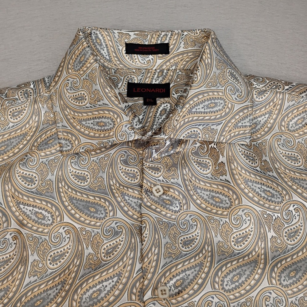 LEONARDI ITALY Mens Shirt Size 2XL, Long Sleeve, Collar, 100% Polyester, Luxury